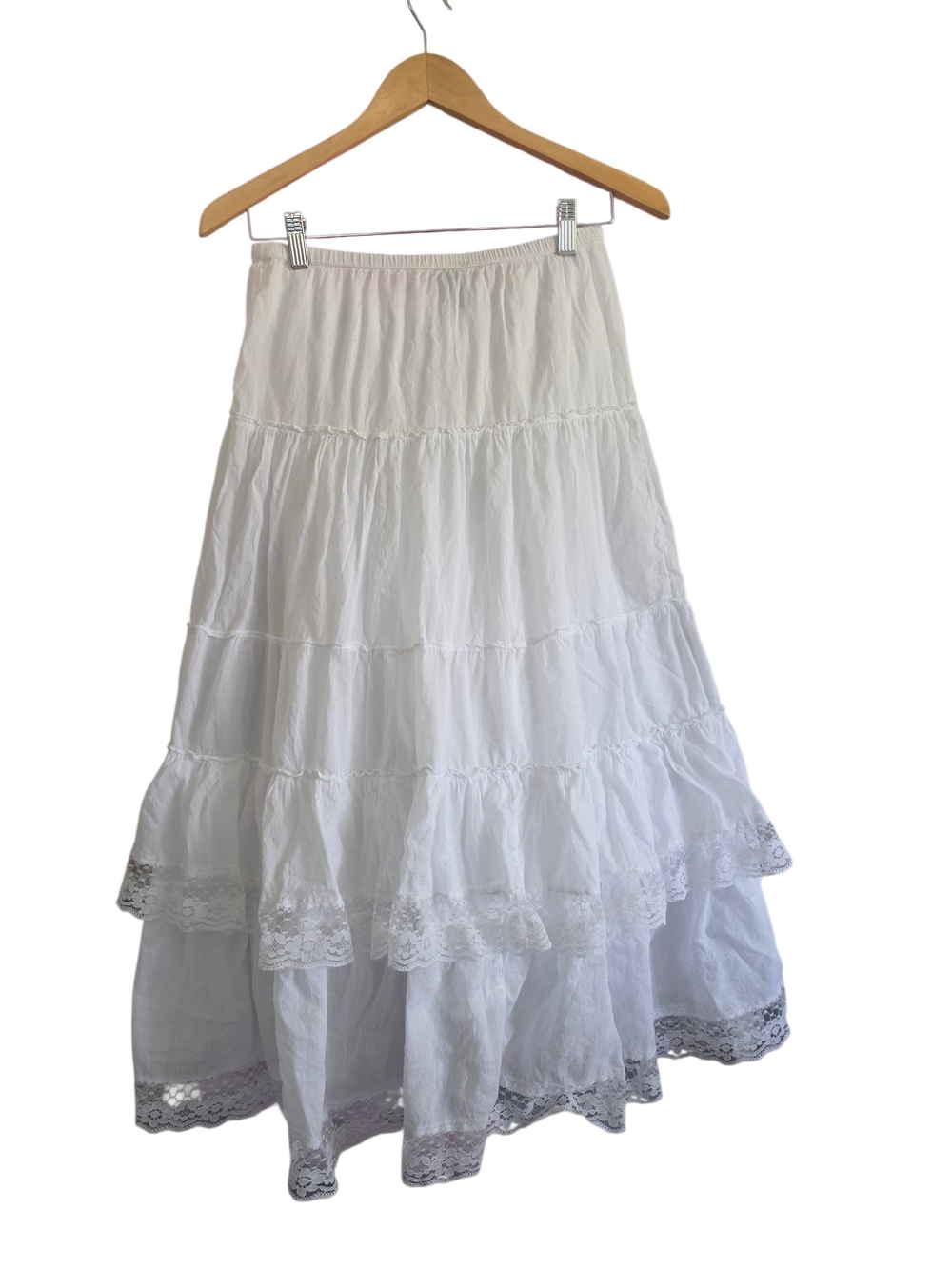 I.N. San Francisco White Tiered Lace-Trim Midi Skirt - Picture 2 of 6